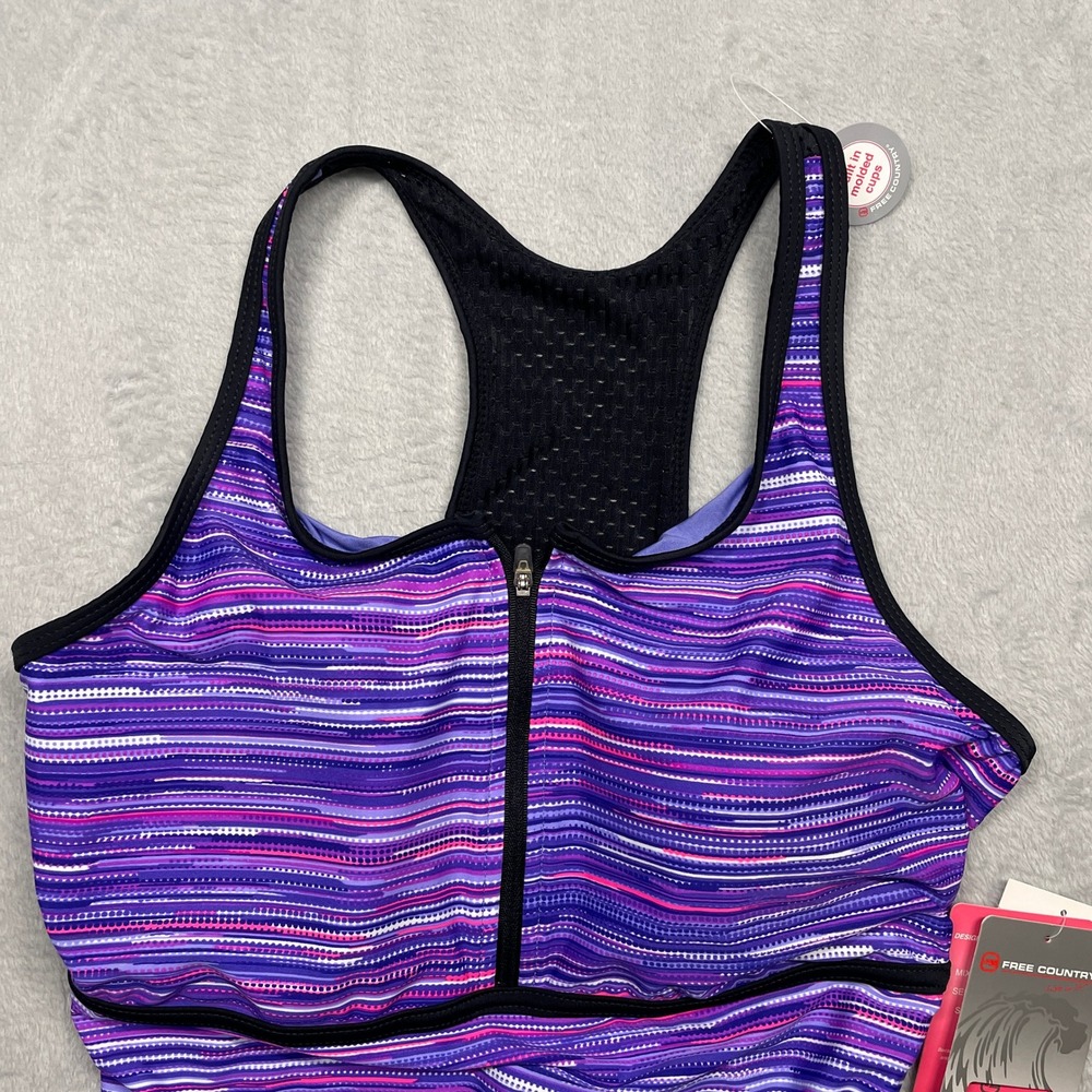 Free Country Tankini Top Women XL Purple Stripe Zip Front Racerback NEW - Picture 6 of 13
